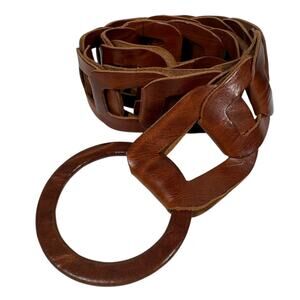 Brave Inian Skrunchy Leather Belt Women's Size 32 Cognac Boho Western Y2K